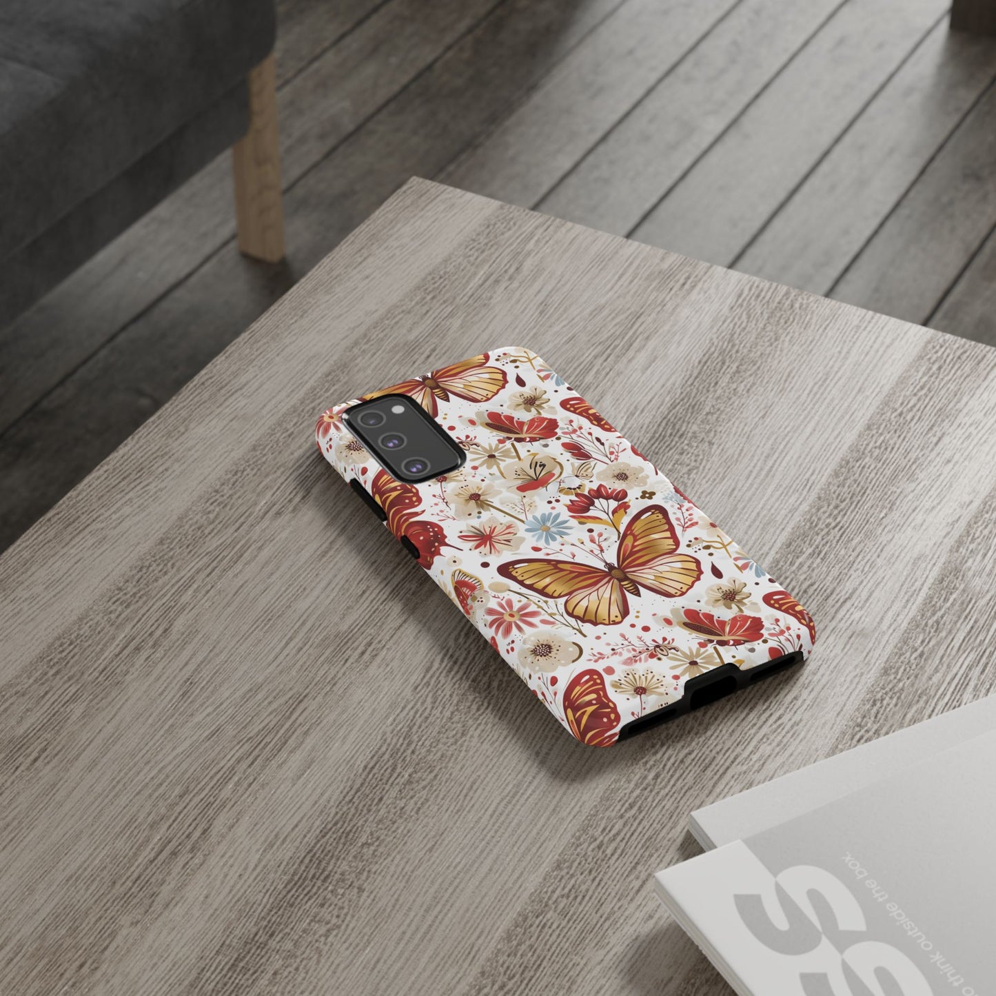 Red & Gold Butterfly Floral Phone Case - Seamless Pattern Design Cover