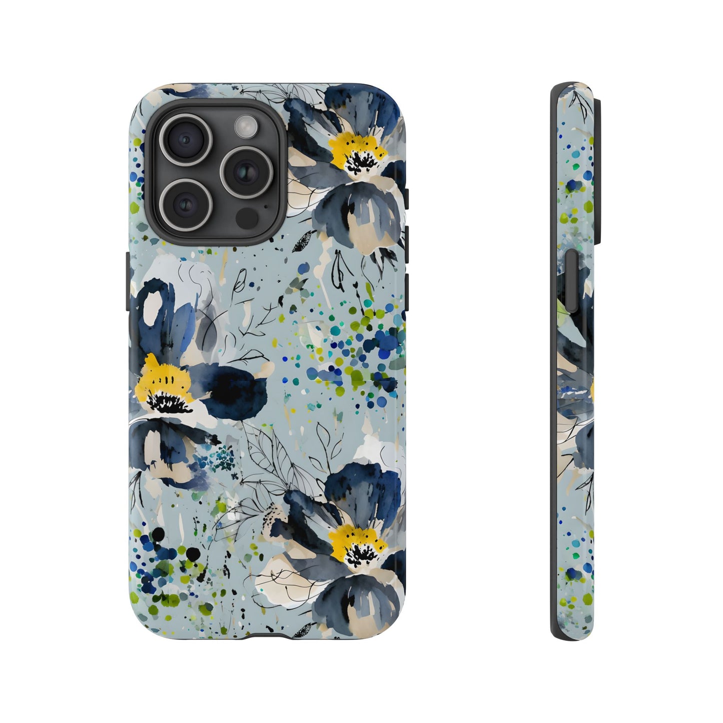 Blue Watercolor Floral Phone Case — Seamless Pastel Flower Protective Design Cover