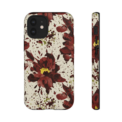 Royral Red Watercolor Floral Phone Case — Seamless Pastel Flower Protective Design Cover