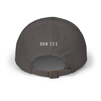 Faith Dad Cap — 'faith.' Front with Heb 11:1 Back Embroidered Baseball Hat