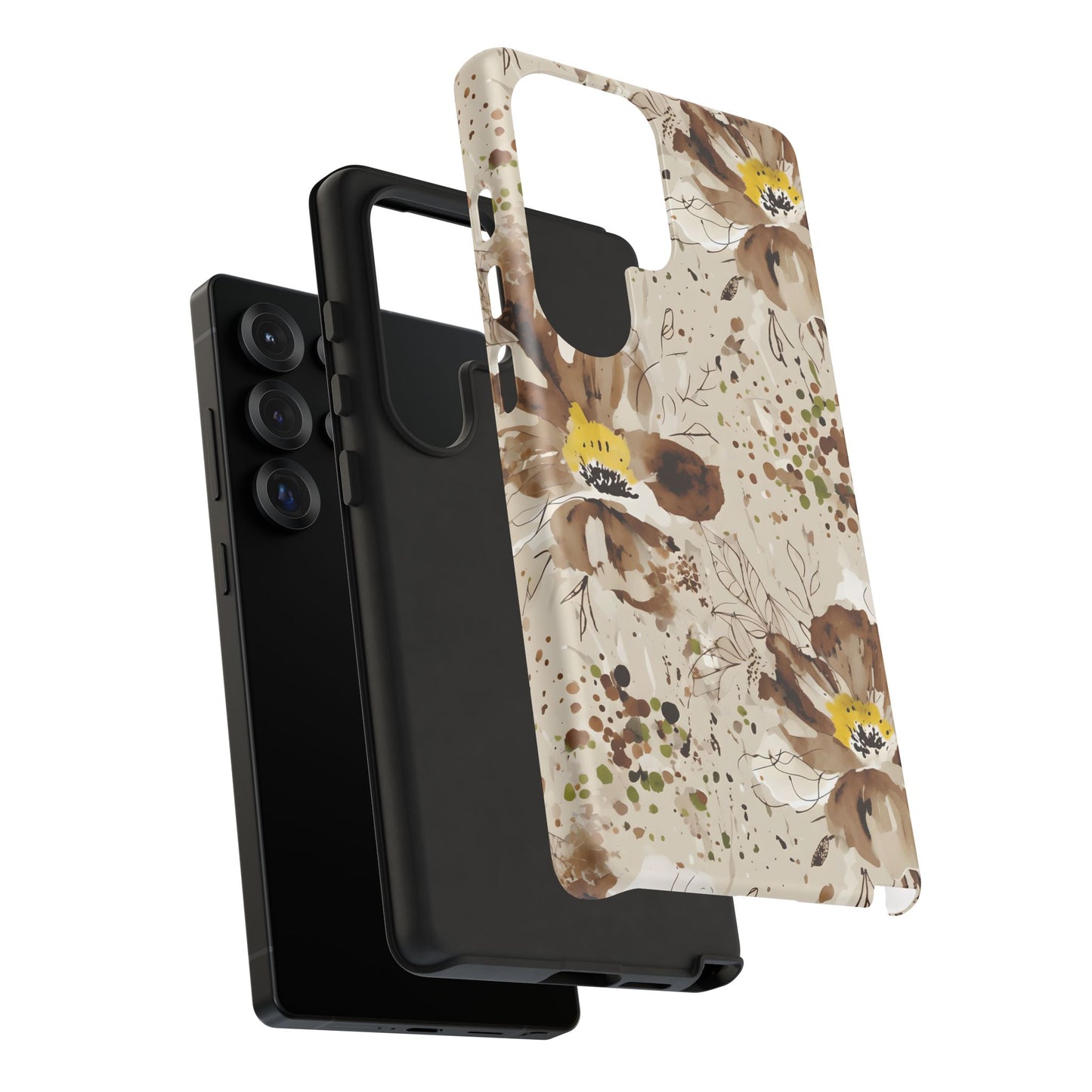 Brown Watercolor Floral Phone Case — Seamless Pastel Flower Protective Design Cover