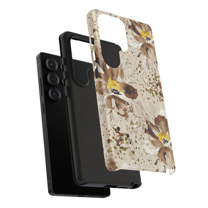 Brown Watercolor Floral Phone Case — Seamless Pastel Flower Protective Design Cover