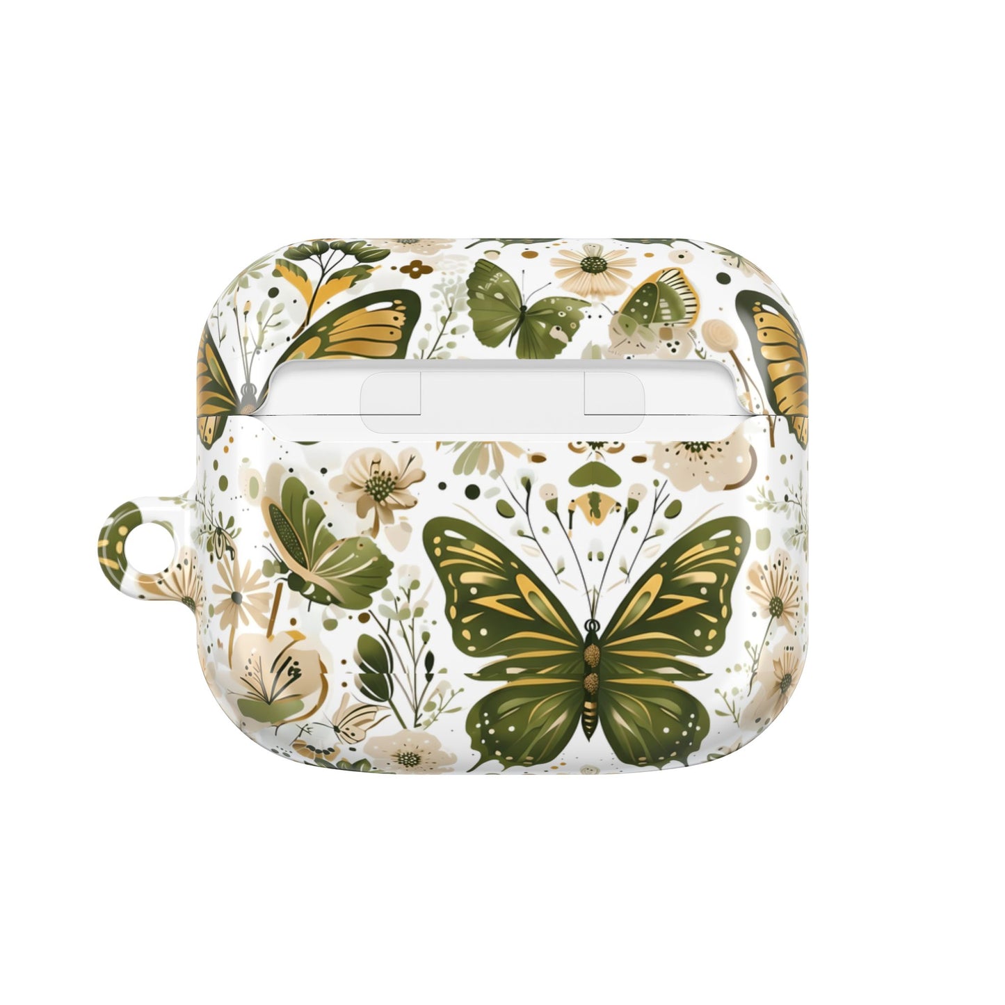Olive Green Butterfly Floral AirPod Case — Decorative Charging Case