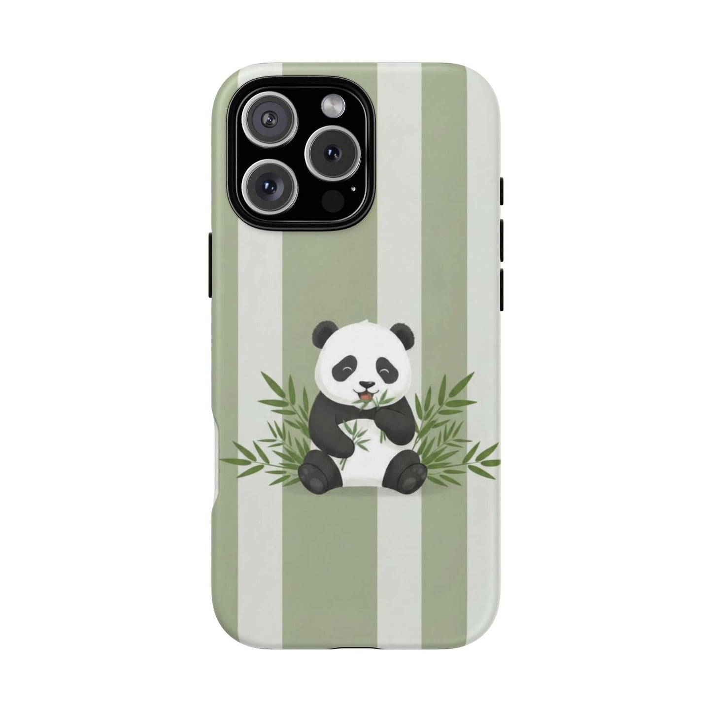 Panda cub Eating Bamboo leaves Phone Case – Olive green Striped Protective Design Cover