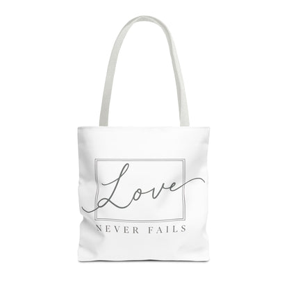 Love Never Fails Tote Bag