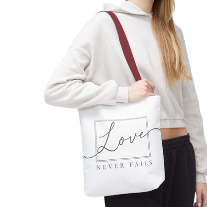 Love Never Fails Tote Bag