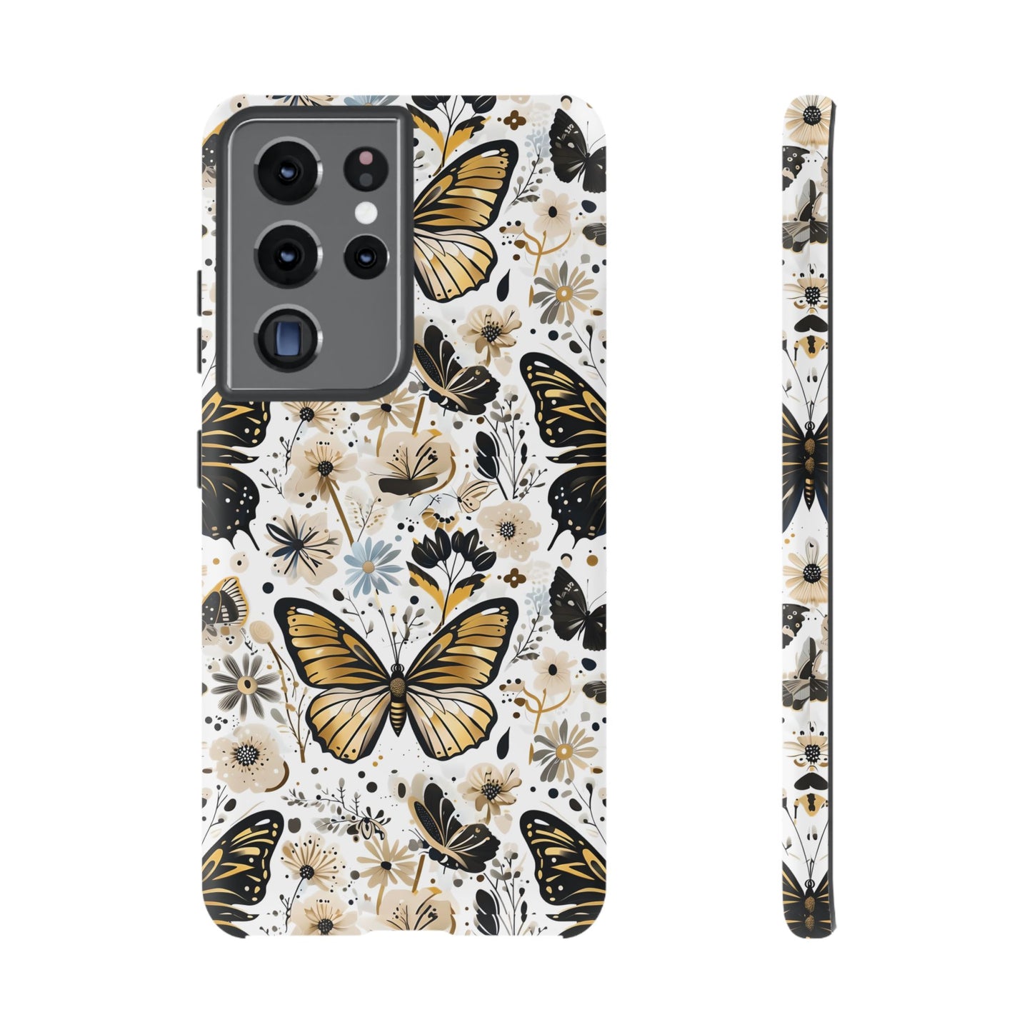 Black & Gold Butterfly Floral Phone Case - Seamless Pattern Design Cover