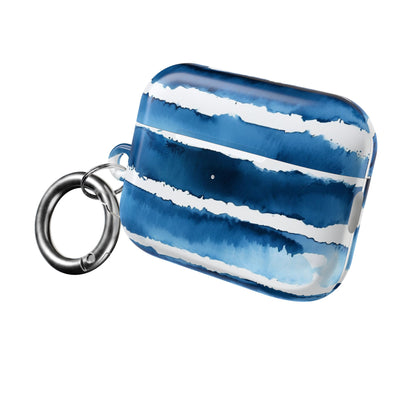 Blue Watercolor Stripe AirPod Case — Coastal Wave Protective Cover