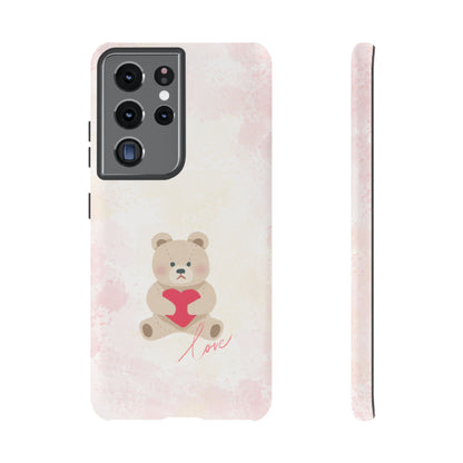 Teddy Bear Heart Phone Case – 'Love' Pastel Protective Design Cover