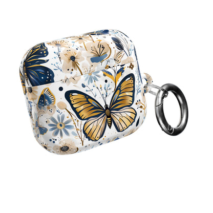Gold & Navy Butterfly Floral AirPod Case — Decorative Charging Case