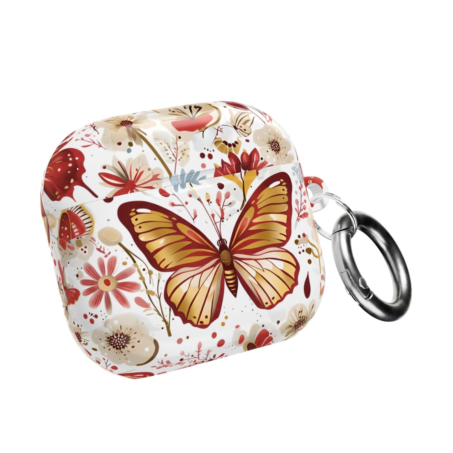 Gold & Red Butterfly Floral AirPod Case — Decorative Charging Case