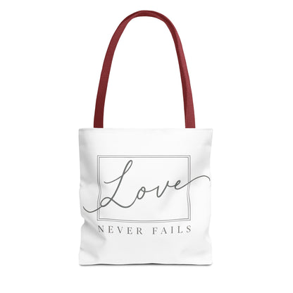 Love Never Fails Tote Bag