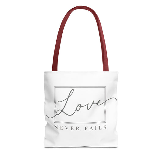 Love Never Fails Tote Bag