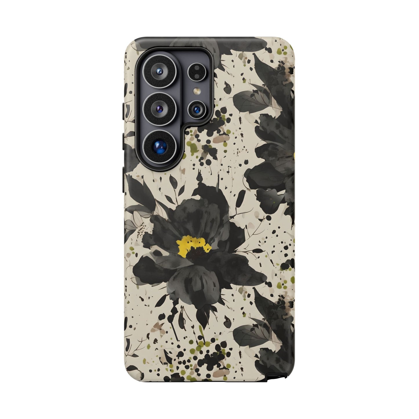 Black Watercolor Floral Phone Case — Seamless Pastel Flower Protective Design Cover