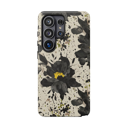 Black Watercolor Floral Phone Case — Seamless Pastel Flower Protective Design Cover