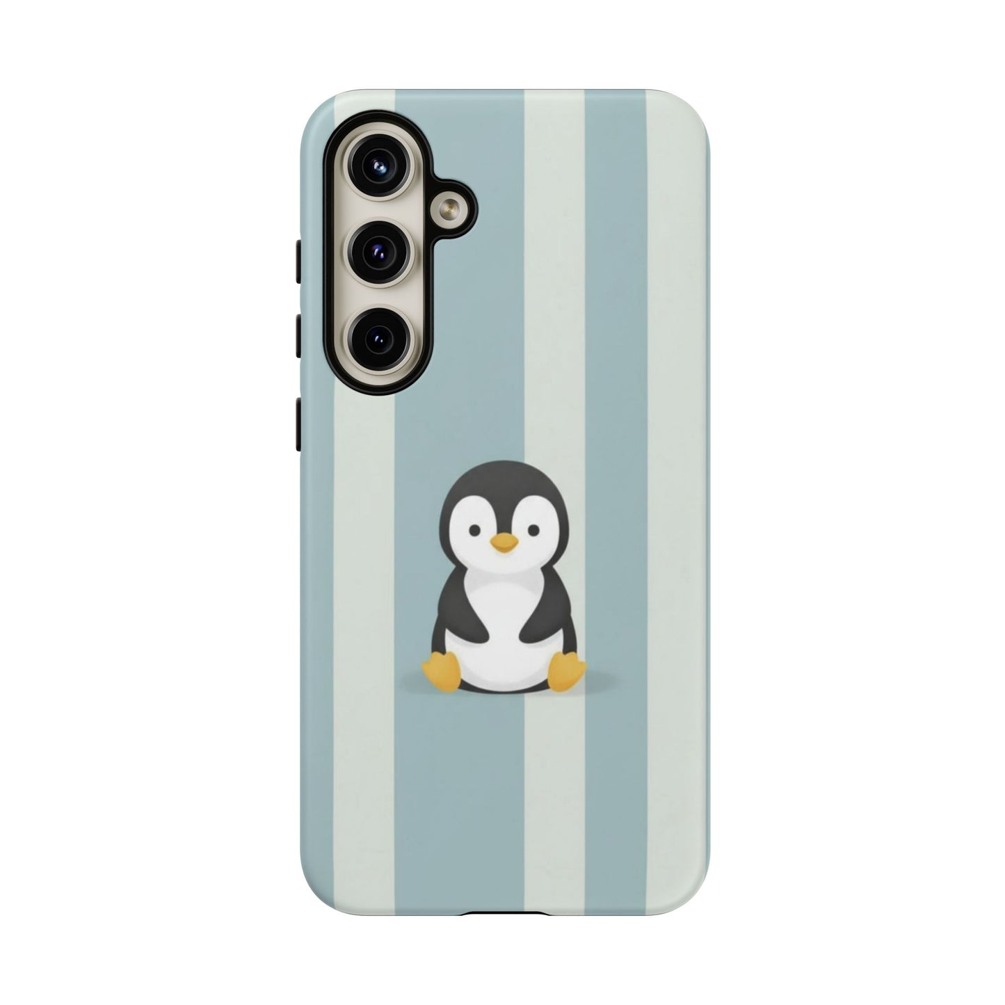 Baby Penguin Sitting Phone Case —  Blue Striped Protective Design Cover