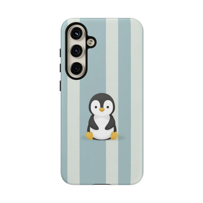 Baby Penguin Sitting Phone Case —  Blue Striped Protective Design Cover
