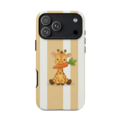 Baby Giraffe Eating Carrot Phone Case — Soft Yellow Striped Protective Design Cover