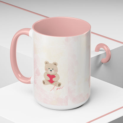 Pink Teddy Bear Heart Accent Coffee Mug (11/15oz)