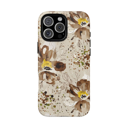 Brown Watercolor Floral Phone Case — Seamless Pastel Flower Protective Design Cover