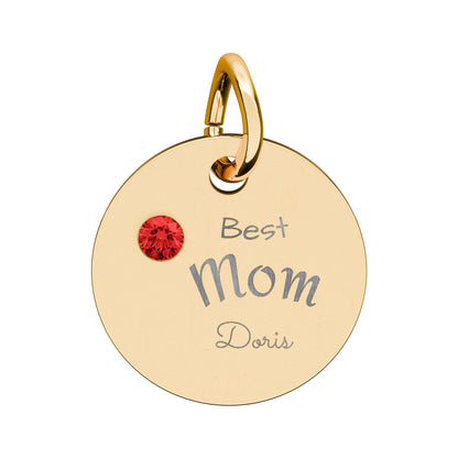 Custom Engravable Birthstone Circle Charm "Best Mom" Pendant
