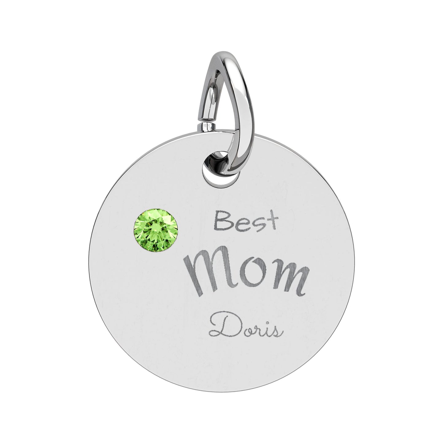Custom Engravable Birthstone Circle Charm "Best Mom" Pendant