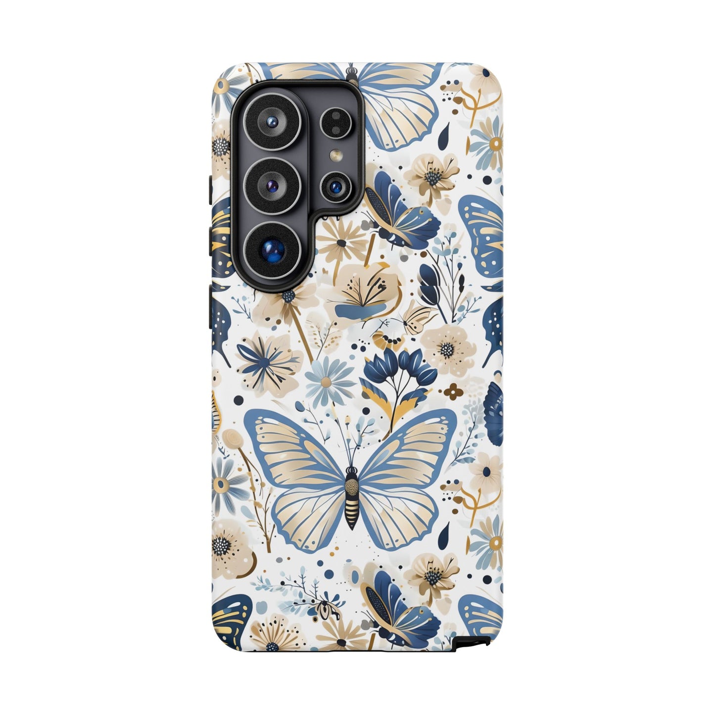 Blue & Gold Butterfly Floral Phone Case - Seamless Pattern Design Cover