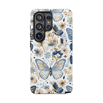 Blue & Gold Butterfly Floral Phone Case - Seamless Pattern Design Cover