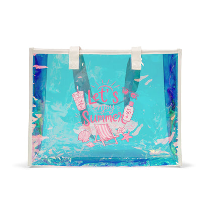 Holographic Beach Tote Bag — 'Let’s Enjoy Summer' Clear Iridescent Pool Bag