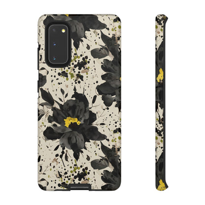 Black Watercolor Floral Phone Case — Seamless Pastel Flower Protective Design Cover