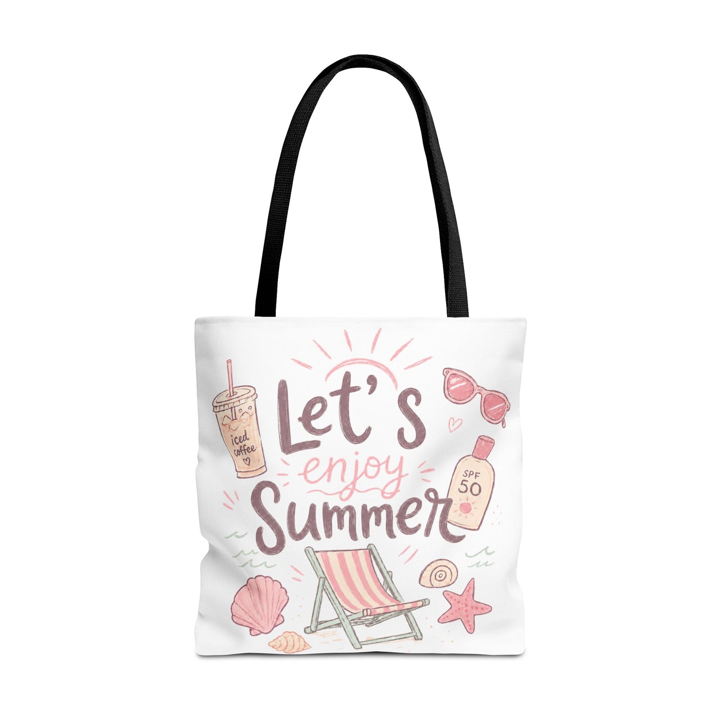 Let's Enjoy Summer Tote Bag — Beach Chair & Seashell Graphic