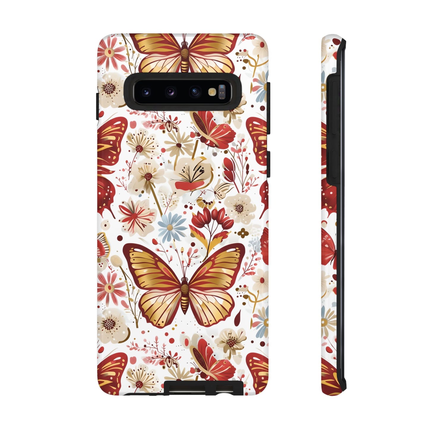 Red & Gold Butterfly Floral Phone Case - Seamless Pattern Design Cover