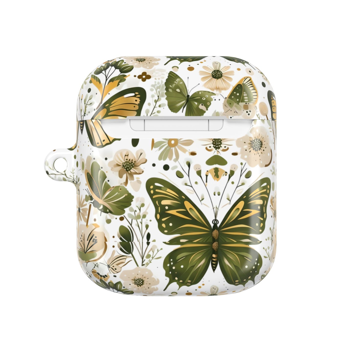 Olive Green Butterfly Floral AirPod Case — Decorative Charging Case