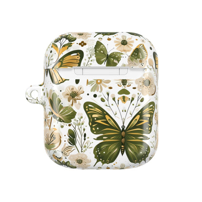 Olive Green Butterfly Floral AirPod Case — Decorative Charging Case