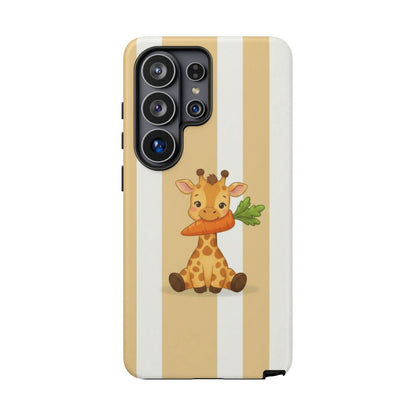 Baby Giraffe Eating Carrot Phone Case — Soft Yellow Striped Protective Design Cover