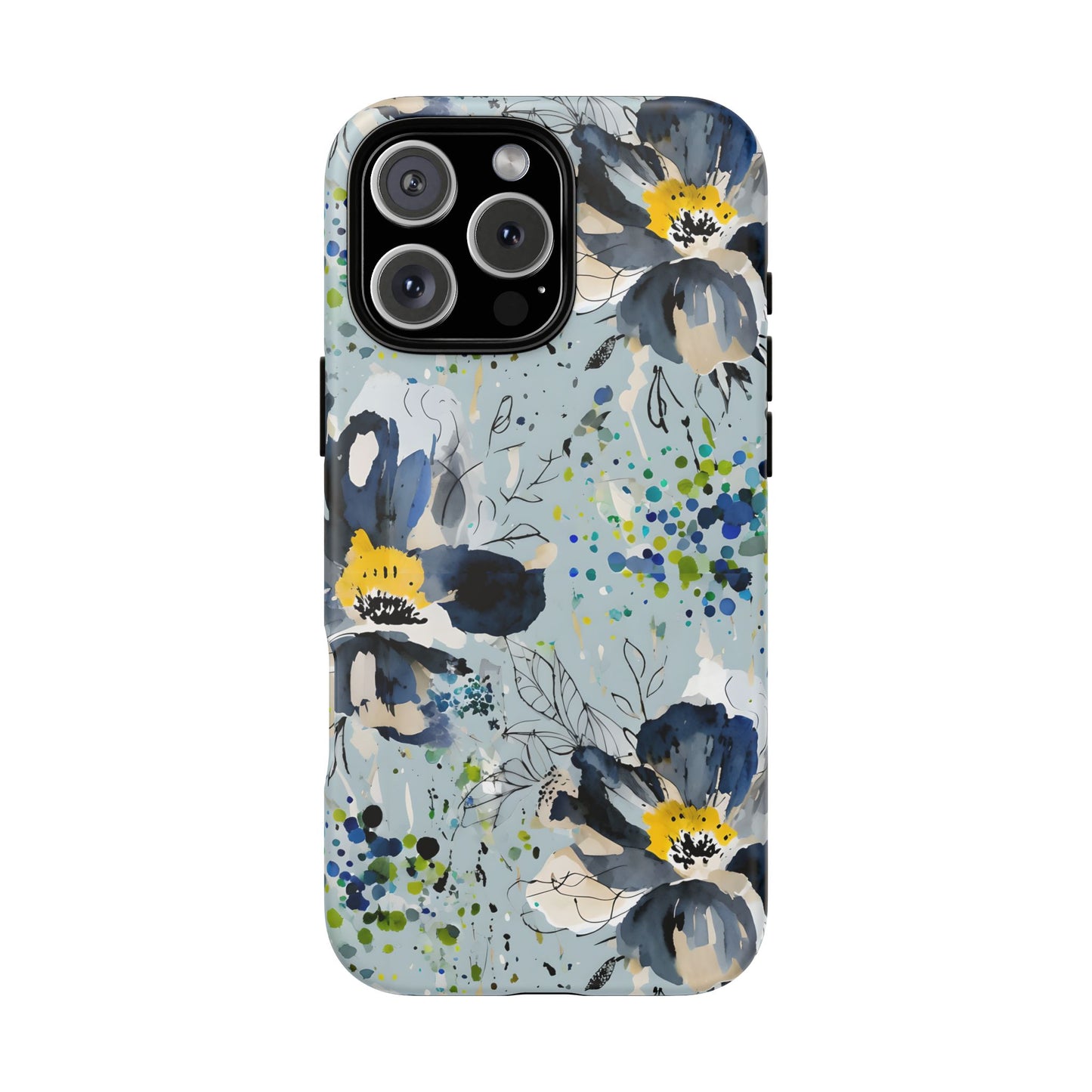 Blue Watercolor Floral Phone Case — Seamless Pastel Flower Protective Design Cover