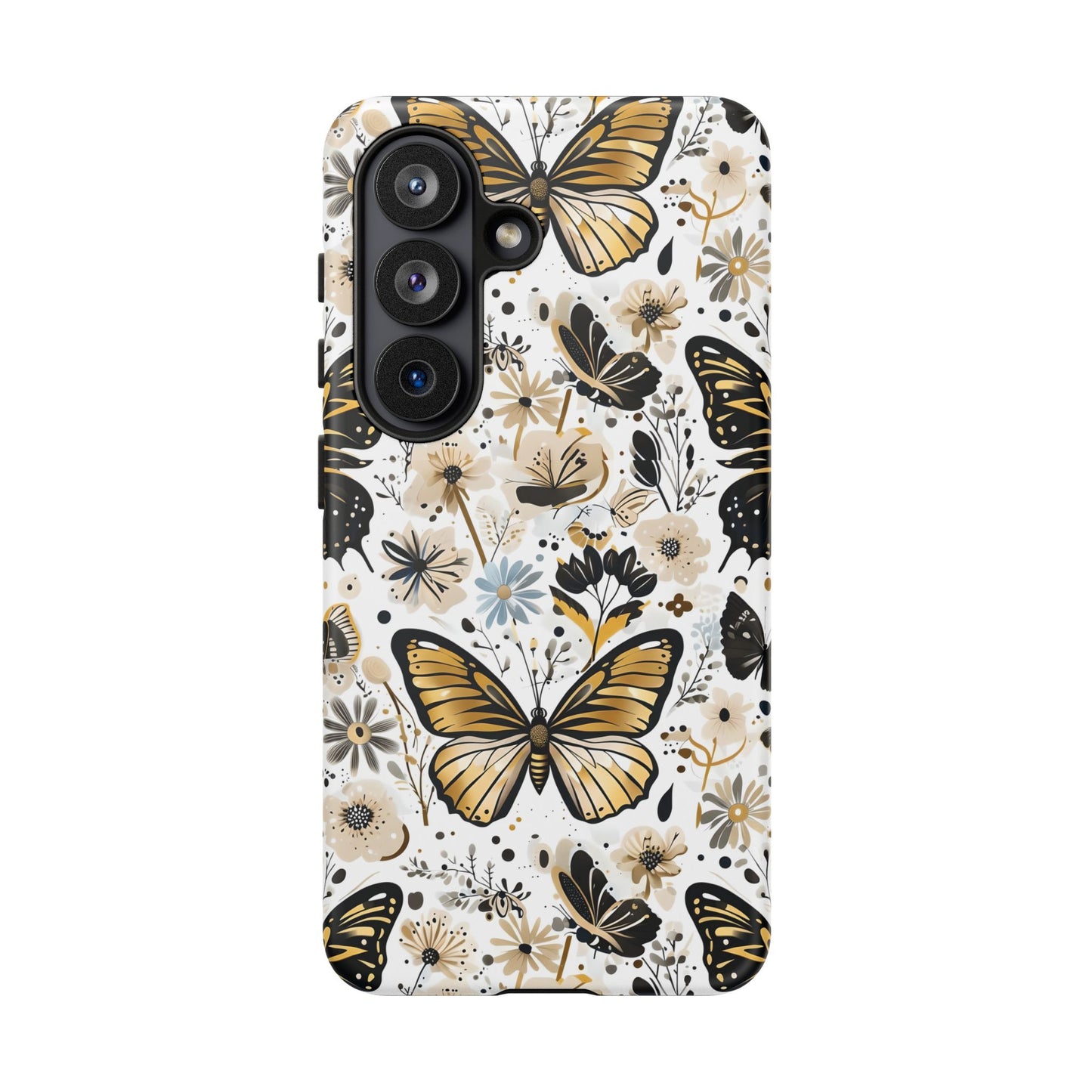 Black & Gold Butterfly Floral Phone Case - Seamless Pattern Design Cover