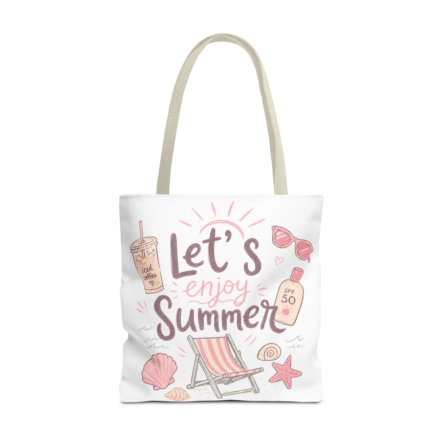 Let's Enjoy Summer Tote Bag — Beach Chair & Seashell Graphic