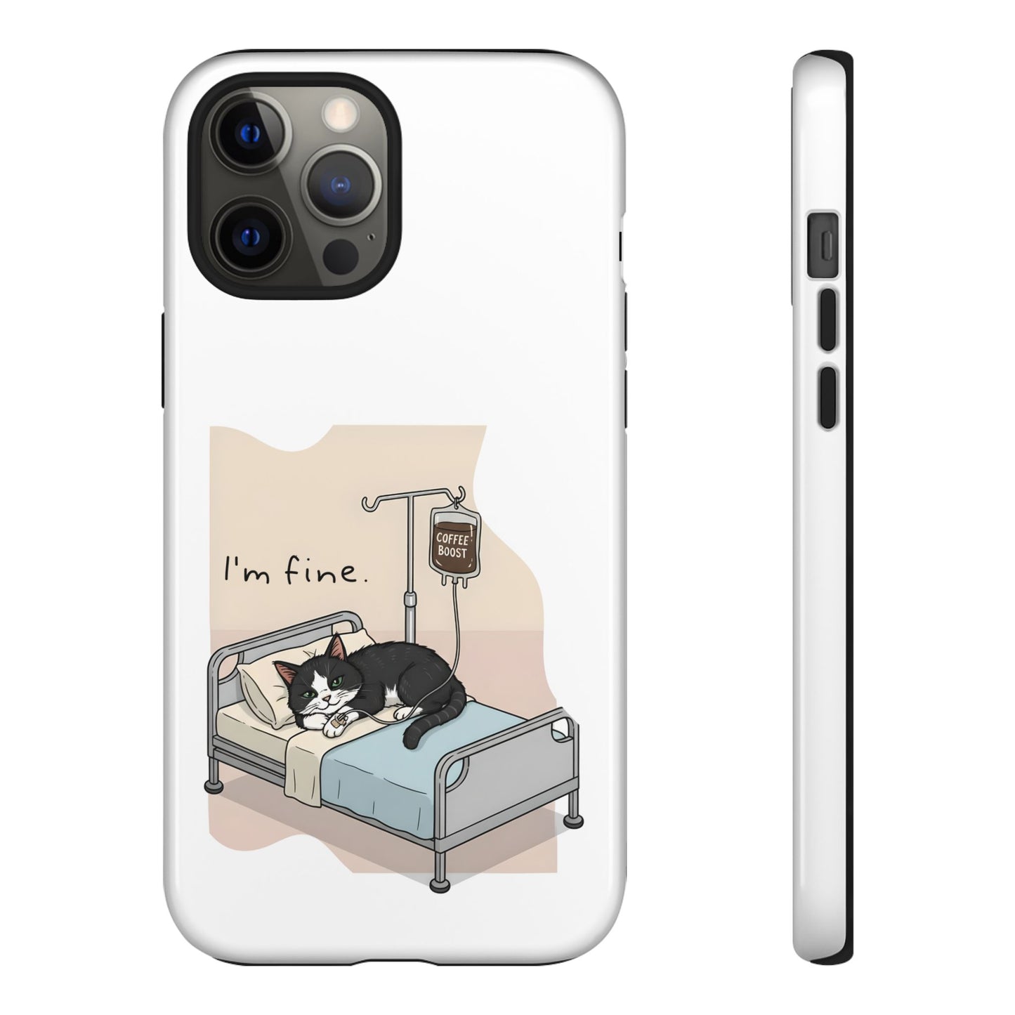 "I'm fine" Cat lying in bed - Tuxedo Cat Protective Design Cover