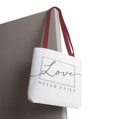 Love Never Fails Tote Bag