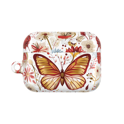 Gold & Red Butterfly Floral AirPod Case — Decorative Charging Case