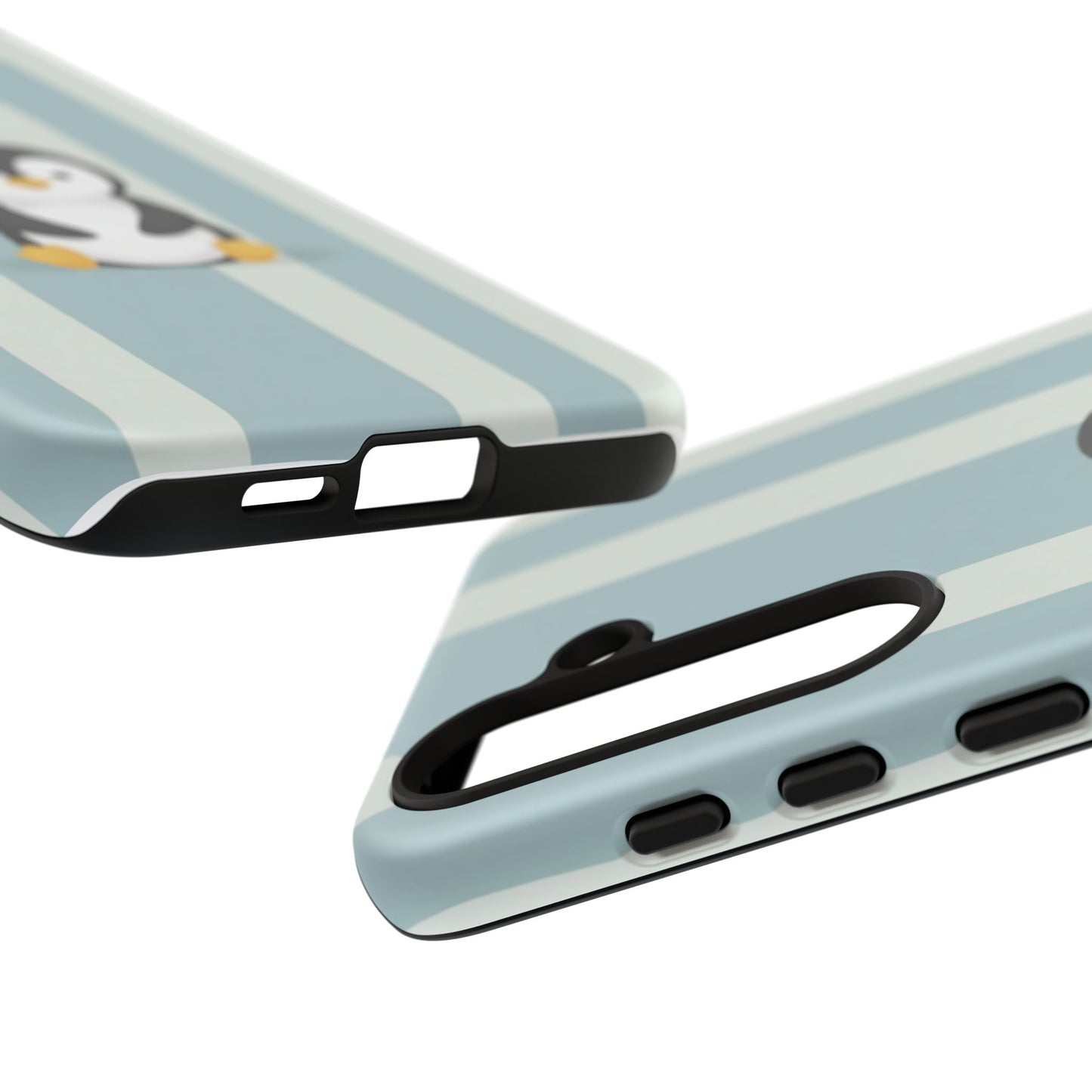 Baby Penguin Sitting Phone Case —  Blue Striped Protective Design Cover