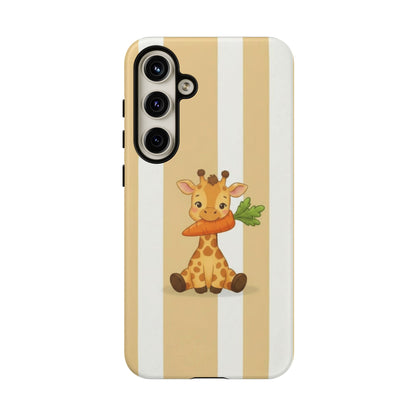 Baby Giraffe Eating Carrot Phone Case — Soft Yellow Striped Protective Design Cover