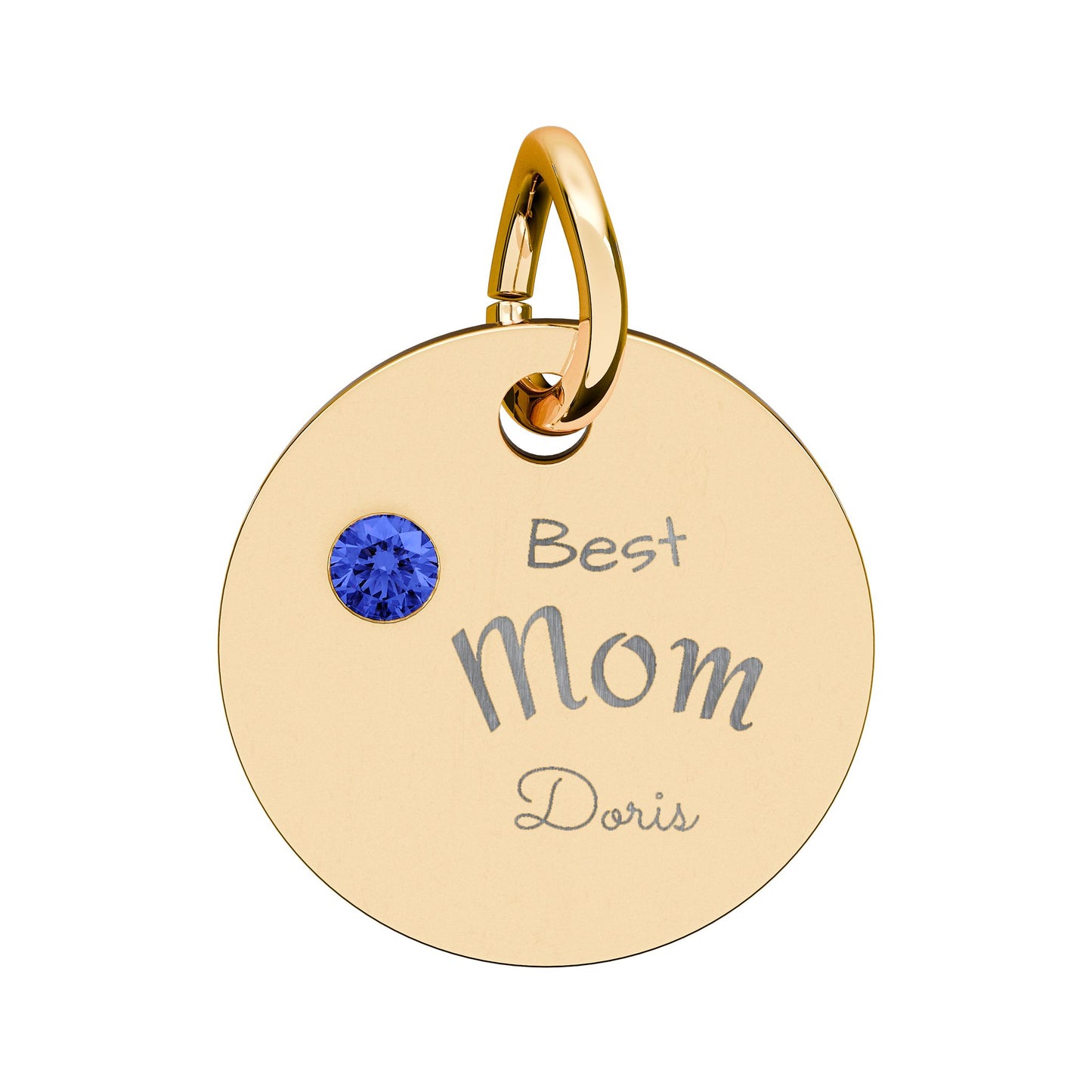 Custom Engravable Birthstone Circle Charm "Best Mom" Pendant