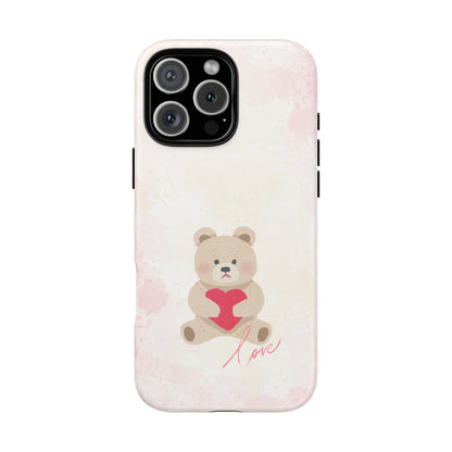 Teddy Bear Heart Phone Case – 'Love' Pastel Protective Design Cover