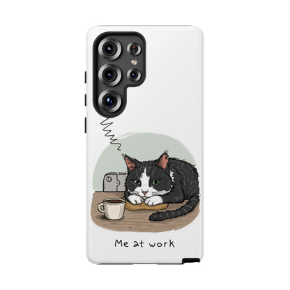 Cat “Me at Work” Phone Case – Tuxedo Cat Coffee Desk Design Cover