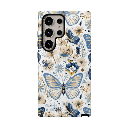 Blue & Gold Butterfly Floral Phone Case - Seamless Pattern Design Cover