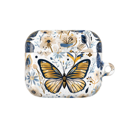 Gold & Navy Butterfly Floral AirPod Case — Decorative Charging Case