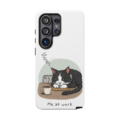 Cat “Me at Work” Phone Case – Tuxedo Cat Coffee Desk Design Cover
