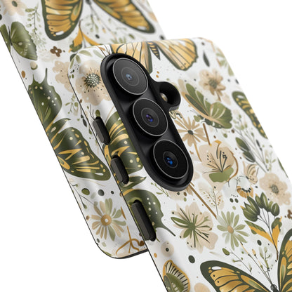 Olive Green & Gold Butterfly Floral Phone Case - Seamless Pattern Design Cover
